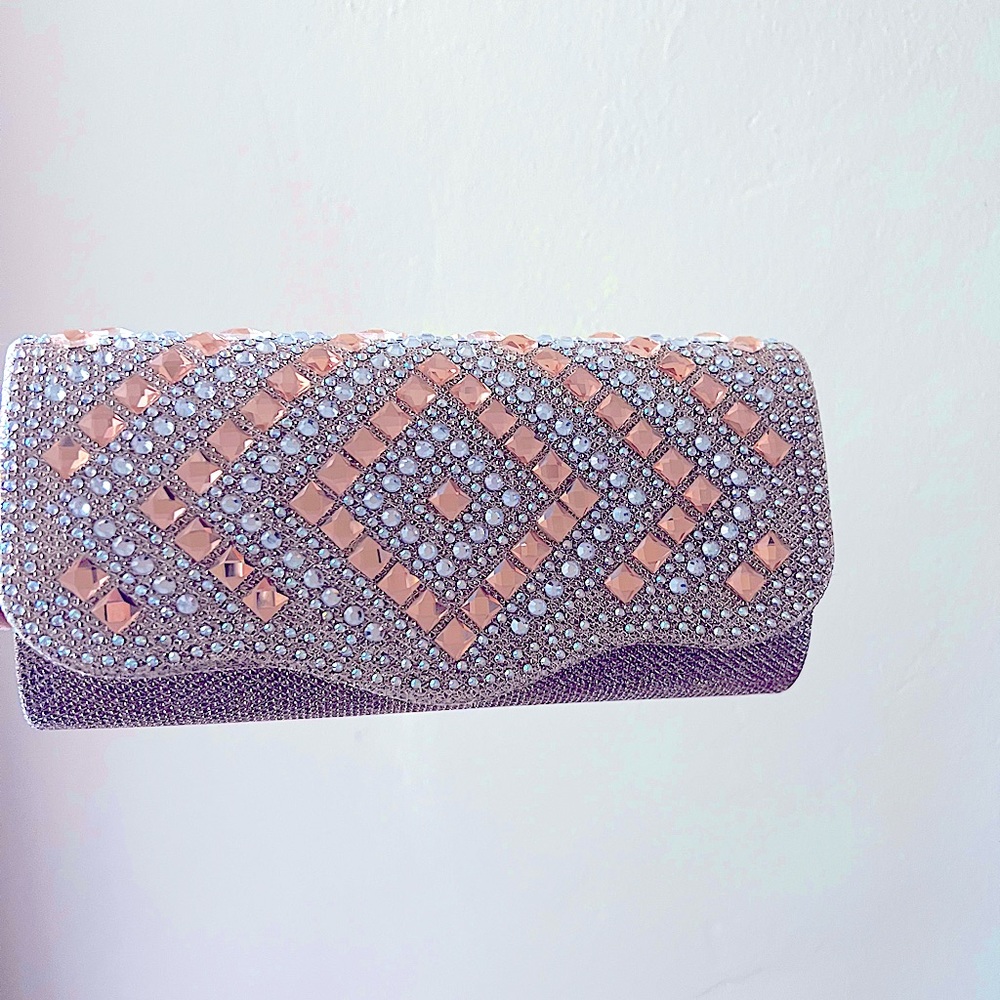 Rose Gold Valentines Cocktail Clutch Silver Chain